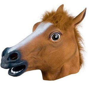 Horse Head Mask,Creepy Brown Horse Head Rubber Latex Animal Mask,halloween